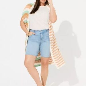 Torrid • Open Knit Orange Striped Knit Cardigan Cotton 3/4 Plus Size